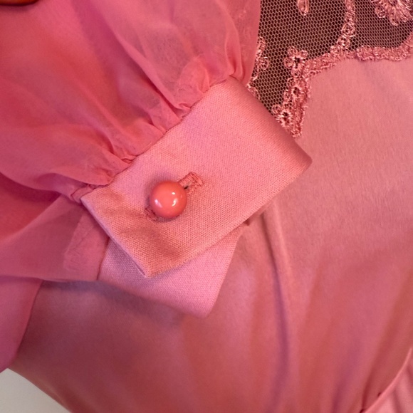 Vintage 70s Pink High-Neck Lace Long Sleeve Vintage Dress - Picture 11 of 11